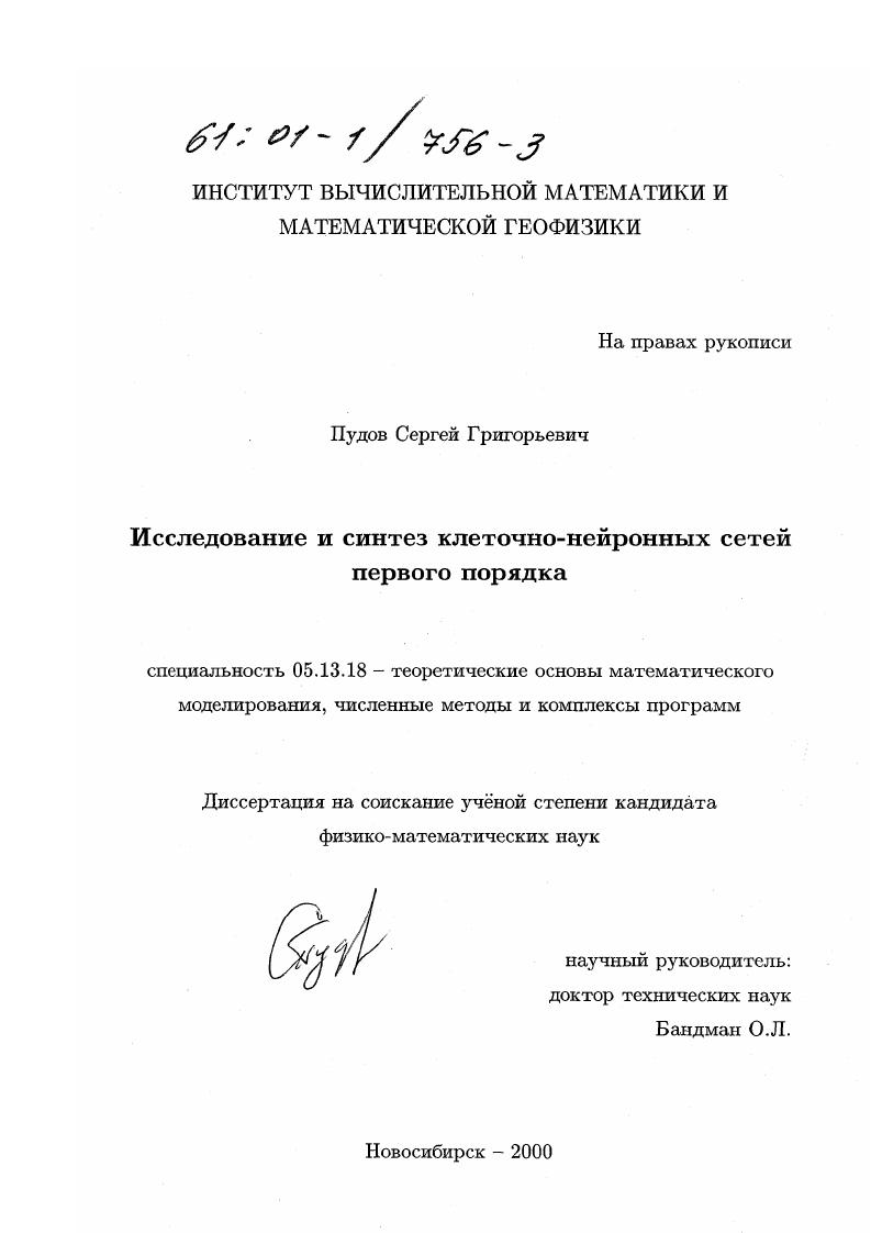 Исследование и синтез клеточно-нейронных сетей первого порядка