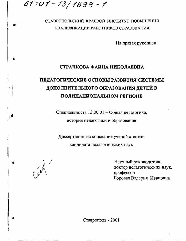 Педагогические основы развития системы дополнительного образования детей в полинациональном регионе