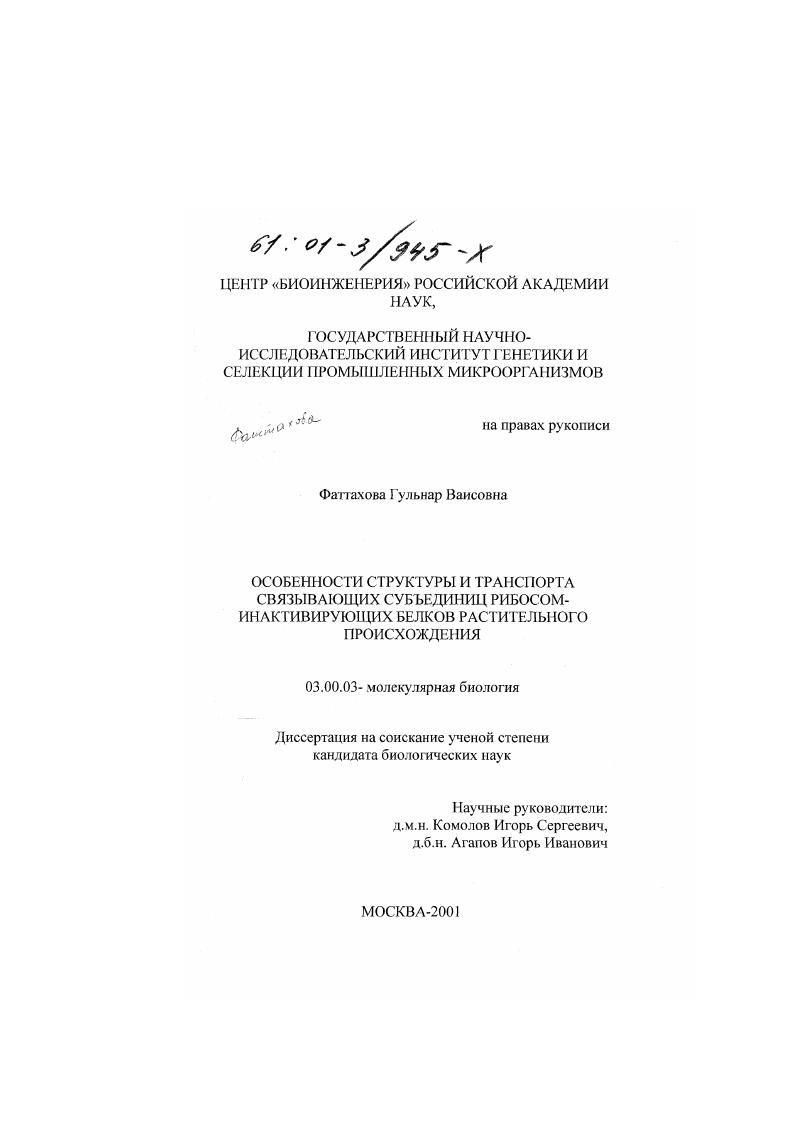 Особенности структуры и транспорта связывающих субъединиц рибосом-инактивирующих белков растительного происхождения