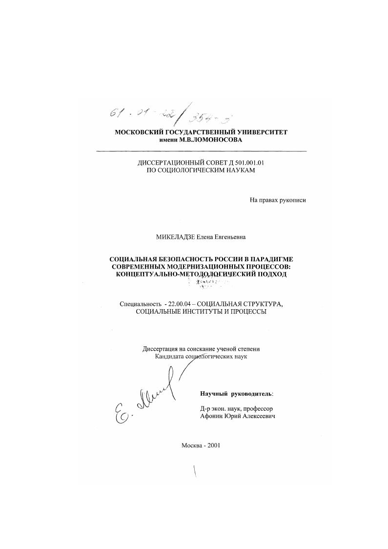 Социальная безопасность России в парадигме современных модернизационных процессов : Концептуально-методологический подход