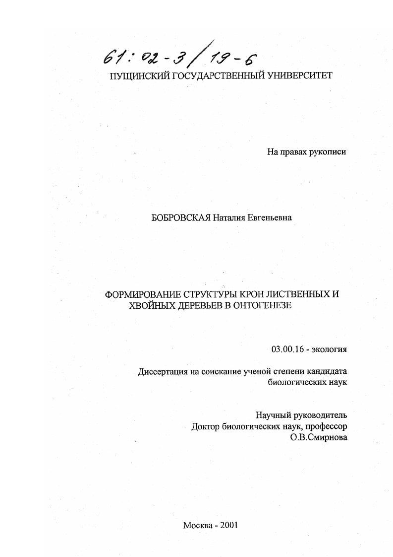 Формирование структуры крон лиственных и хвойных деревьев в онтогенезе