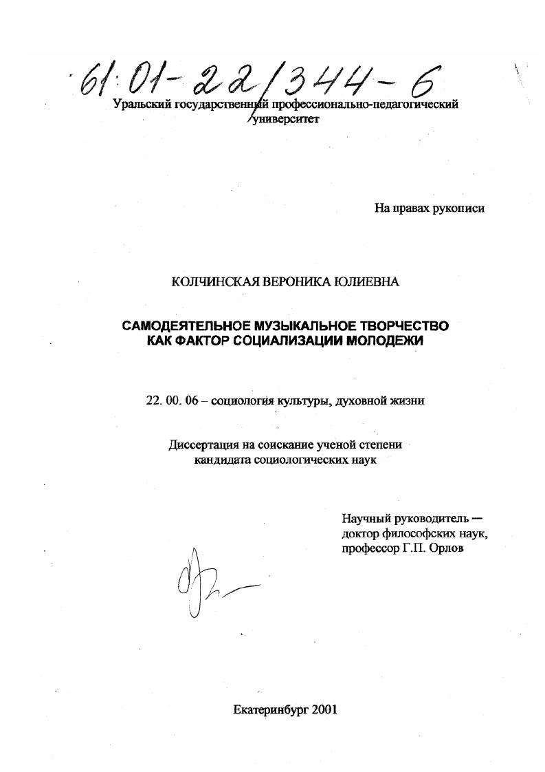 Самодеятельное музыкальное творчество как фактор социализации молодежи