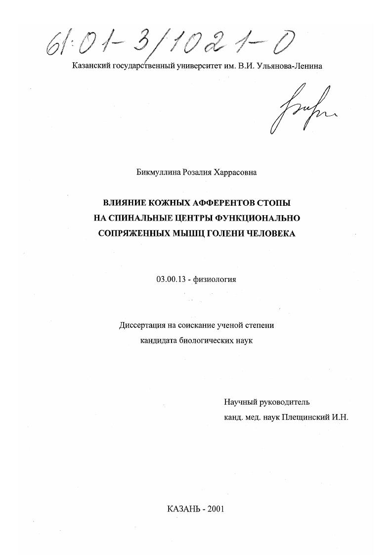Влияние кожных афферентов стопы на спинальные центры функционально сопряженных мышц голени человека