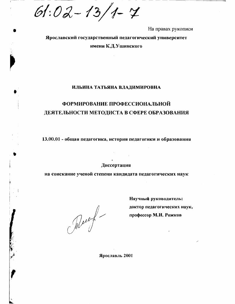 скачать диссертацию Формирование профессиональной деятельности методиста в сфере образования Формирование профессиональной деятельности методиста в сфере образования