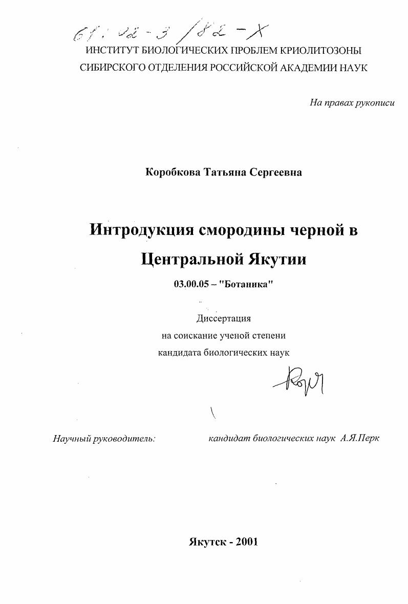 Интродукция смородины черной в Центральной Якутии