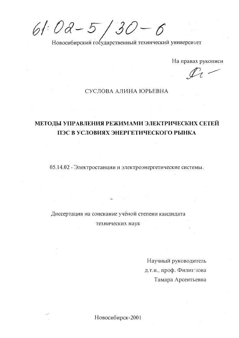 Методы управления режимами электрических сетей ПЭС в условиях энергетического рынка