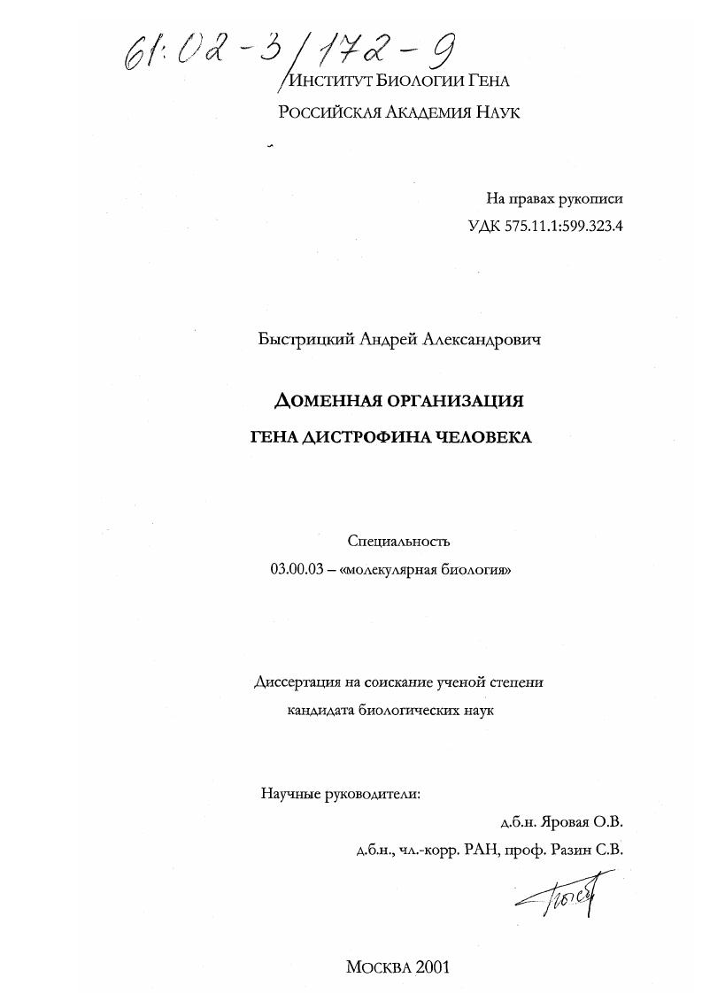 Доменная организация гена дистрофина человека