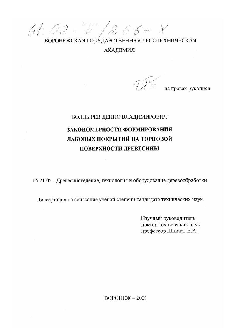 Закономерности формирования лаковых покрытий на торцовой поверхности древесины