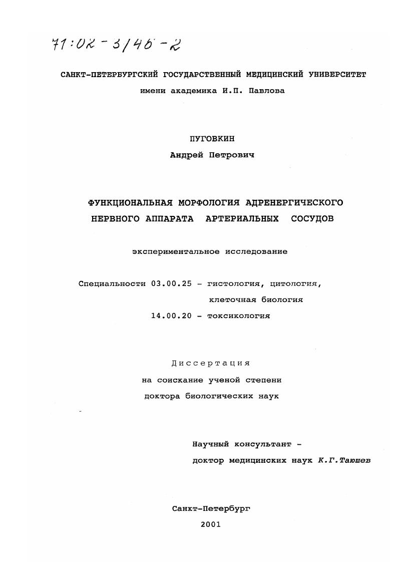 Функциональная морфология адренергического нервного аппарата артериальных сосудов