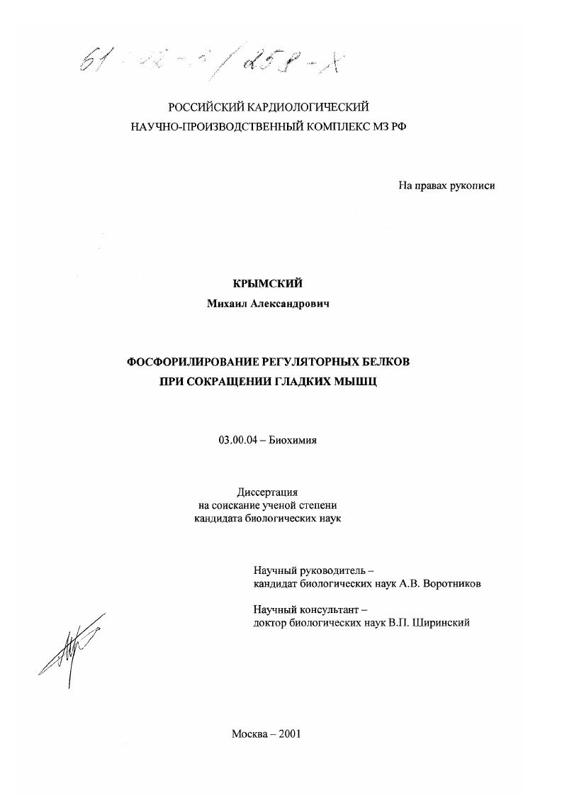 Фосфорилирование регуляторных белков при сокращении гладких мышц