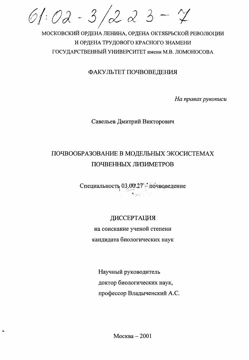 Почвообразование в модельных экосистемах почвенных лизиметров
