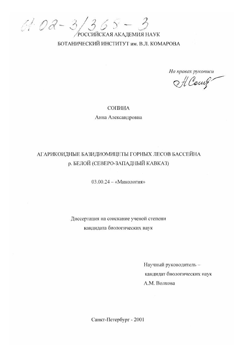 Агарикоидные базидиомицеты горных лесов бассейна р. Белой : Северо-Западный Кавказ