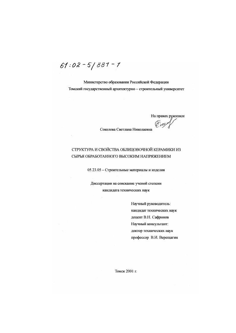 Структура и свойства облицовочной керамики из сырья обработанного высоким напряжением