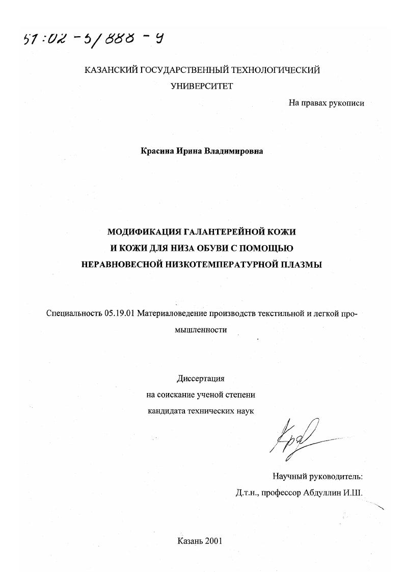 Модификация галантерейной кожи и кожи для низа обуви с помощью неравновесной низкотемпературной плазмы