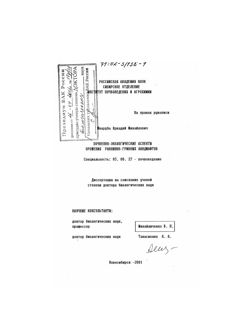 Почвенно-экологические аспекты орошения равнинно-гривных ландшафтов