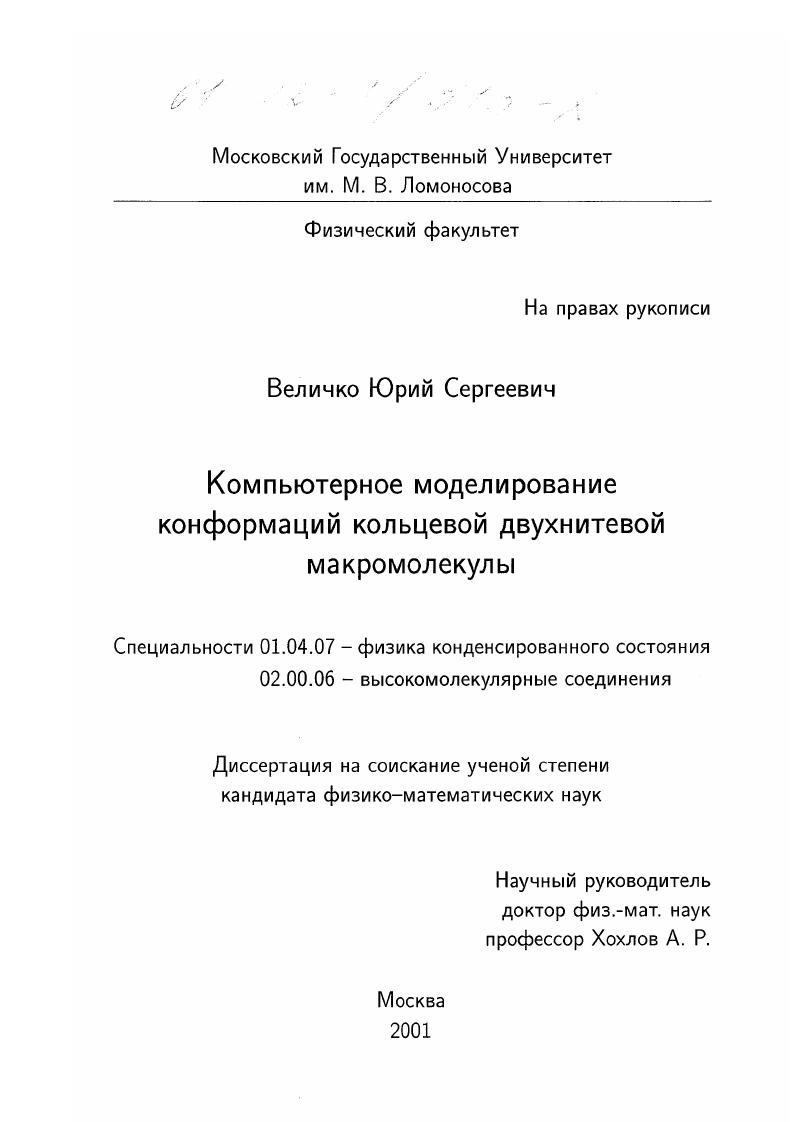 Компьютерное моделирование конформаций кольцевой двухнитевой макромолекулы