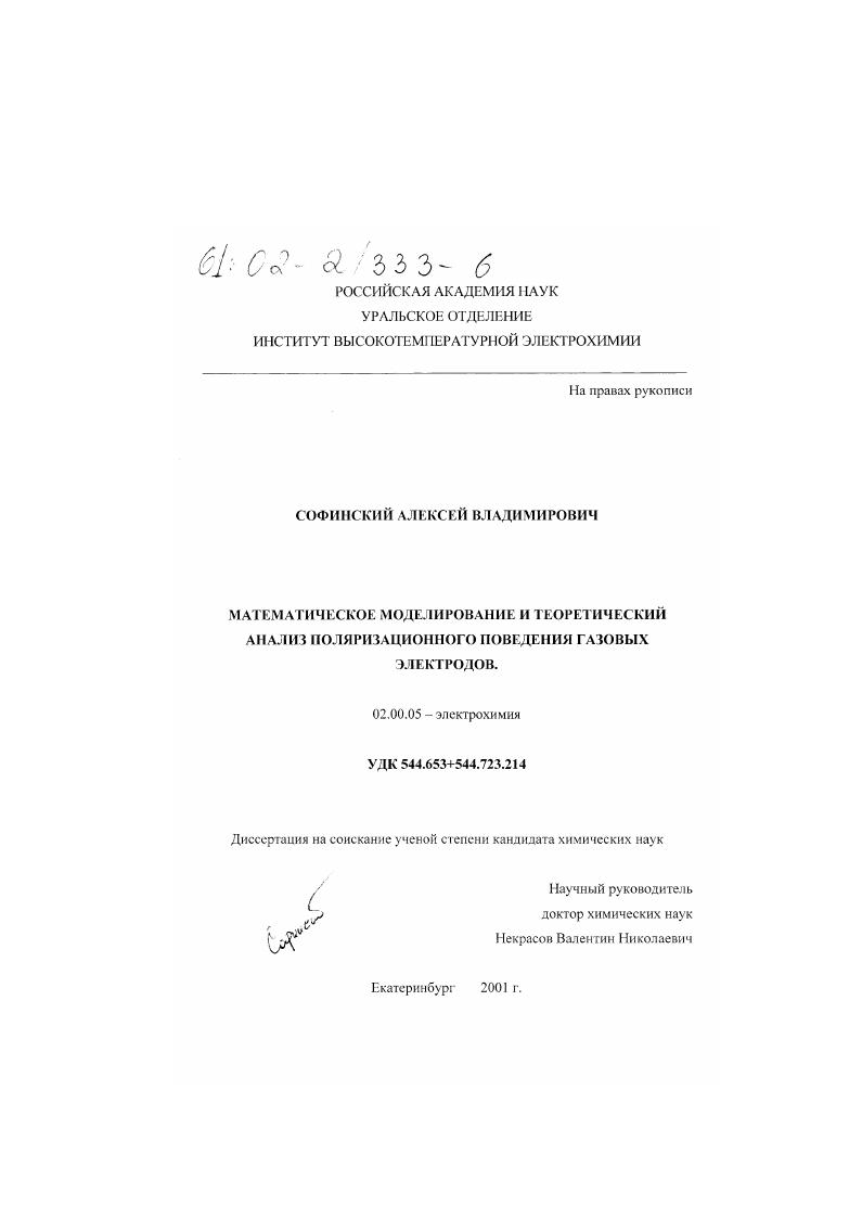 Математическое моделирование и теоретический анализ поляризационного поведения газовых электродов