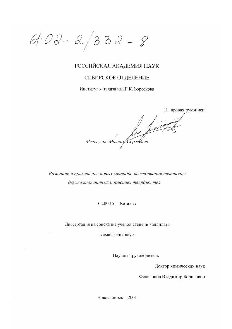 Развитие и применение новых методов исследования текстуры двухкомпонентных пористых твердых тел