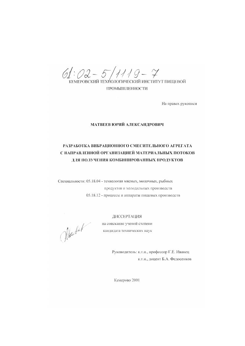 Разработка вибрационного смесительного агрегата с направленной организацией материальных потоков для получения комбинированных продуктов