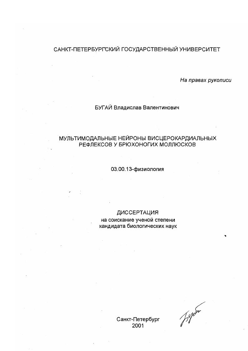 Мультимодальные нейроны висцерокардиальных рефлексов у брюхоногих моллюсков