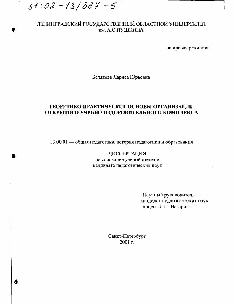 Теоретико-практические основы организации открытого учебно-оздоровительного комплекса