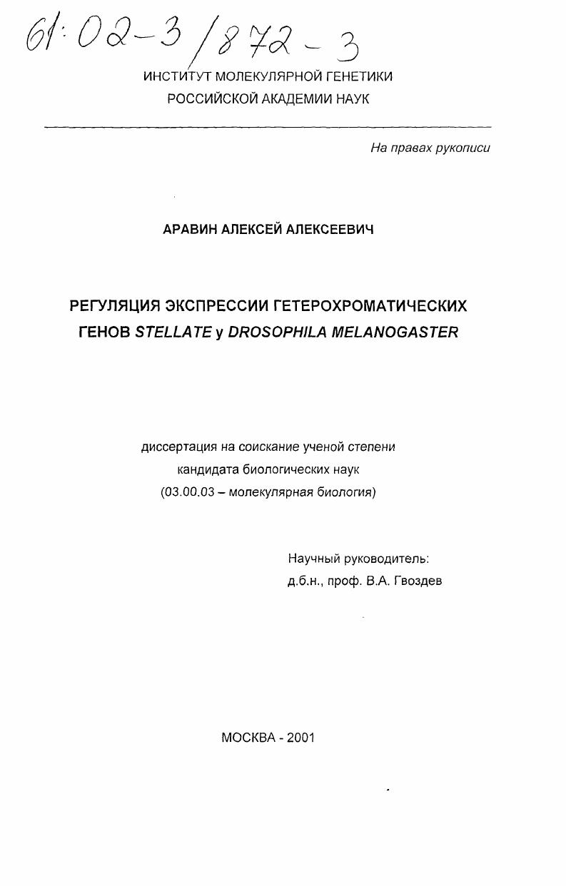 Регуляция экспрессии гетерохроматических генов Stellate y Drosophila melanogaster