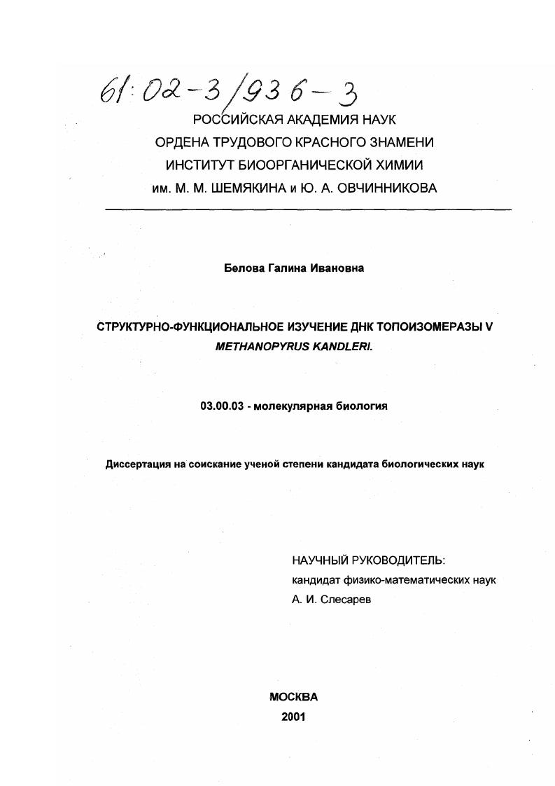 Структурно-функциональное изучение ДНК топоизомеразы V Methanopyrus kandleri