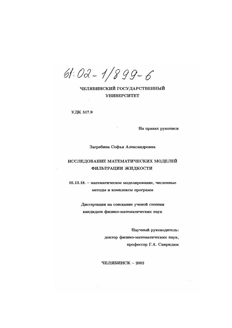 Исследование математических моделей фильтрации жидкости