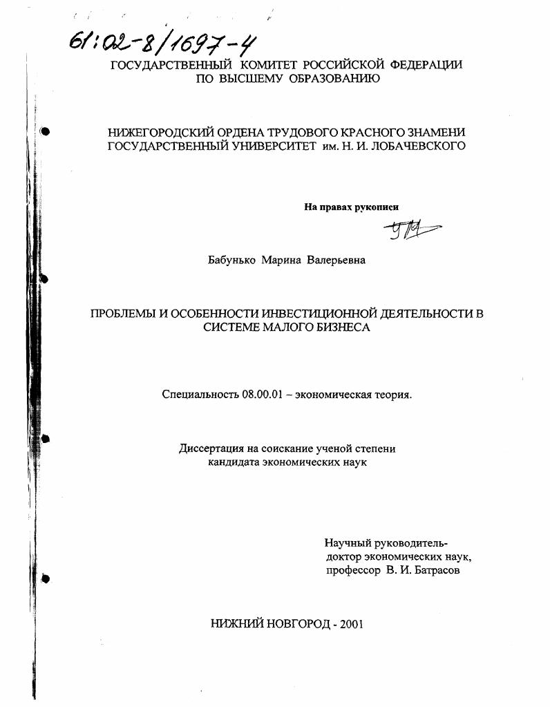Проблемы и особенности инвестиционной деятельности в системе малого бизнеса