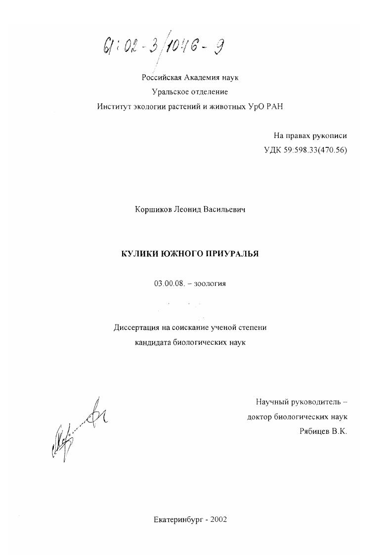 Кулики Южного Приуралья