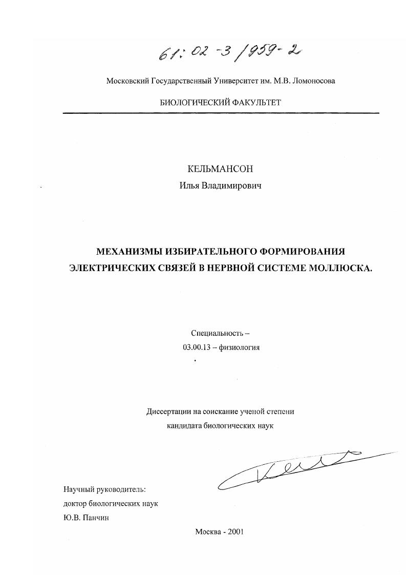 Механизмы избирательного формирования электрических связей в нервной системе моллюска