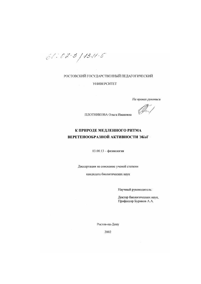 К природе медленного ритма веретенообразной активности ЭКоГ