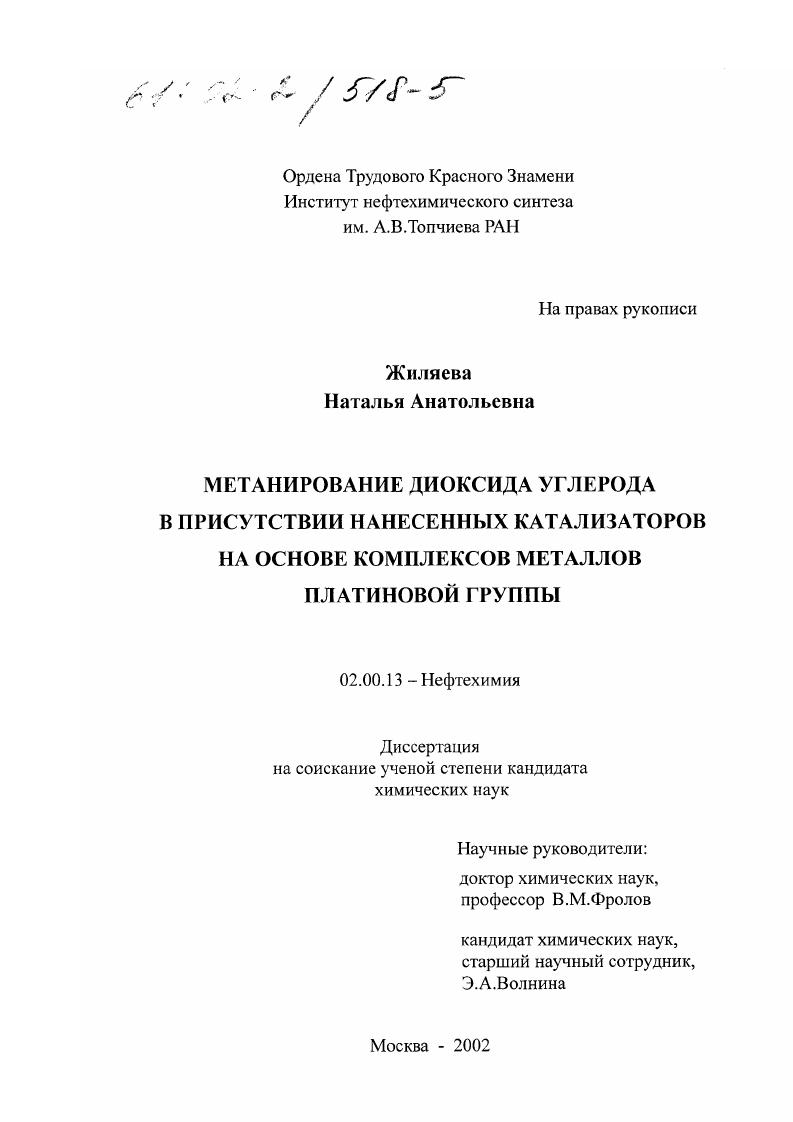 Метанирование диоксида углерода в присутствии нанесенных катализаторов на основе комплексов металлов платиновой группы