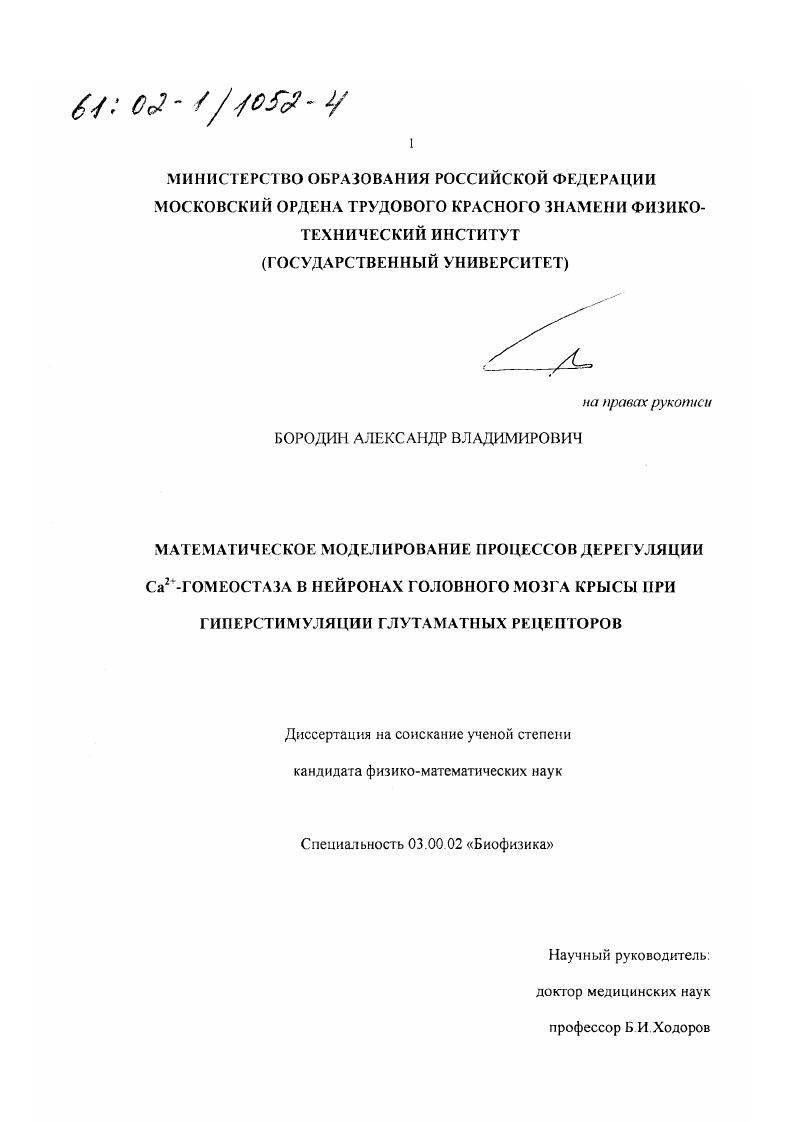 скачать диссертацию Математическое моделирование процессов дерегуляции Ca2+-гомеостаза в нейронах головного мозга крысы при гиперстимуляции глутаматных рецепторов Математическое моделирование процессов дерегуляции Ca2+-гомеостаза в нейронах головного мозга крысы при гиперстимуляции глутаматных рецепторов