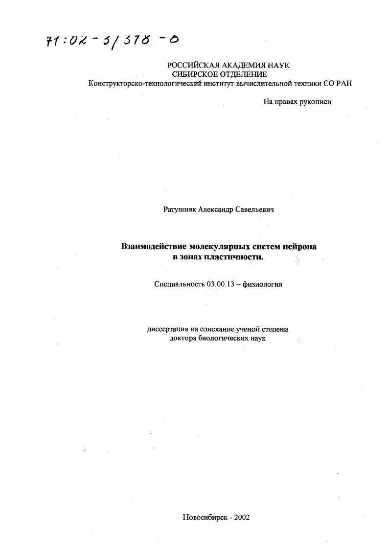 Взаимодействие молекулярных систем нейрона в зонах пластичности