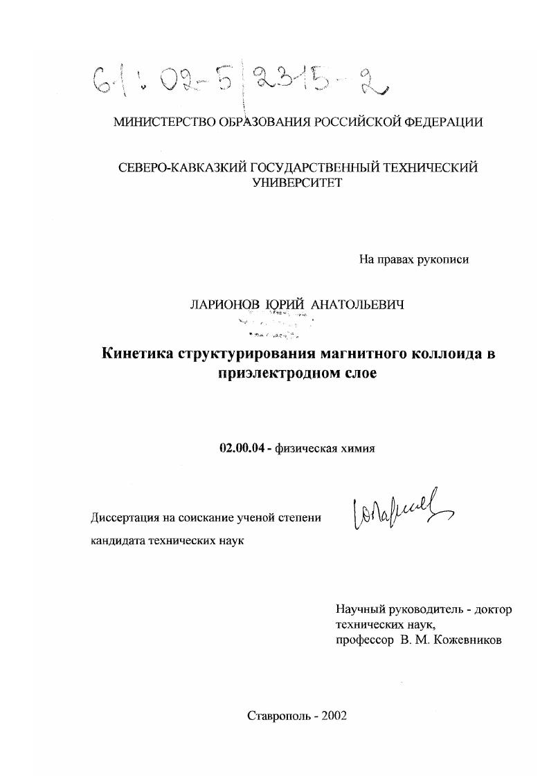 Кинетика структурирования магнитного коллоида в приэлектродном слое