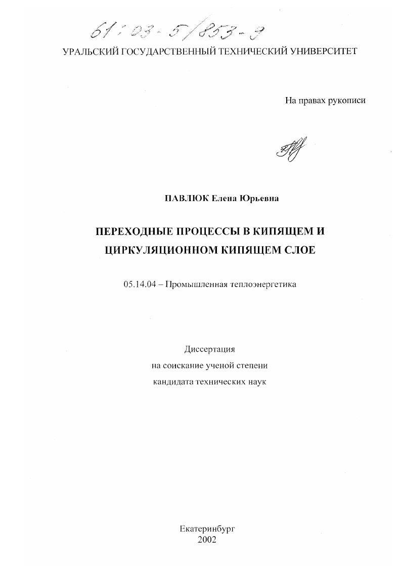 Переходные процессы в кипящем и циркуляционном кипящем слое