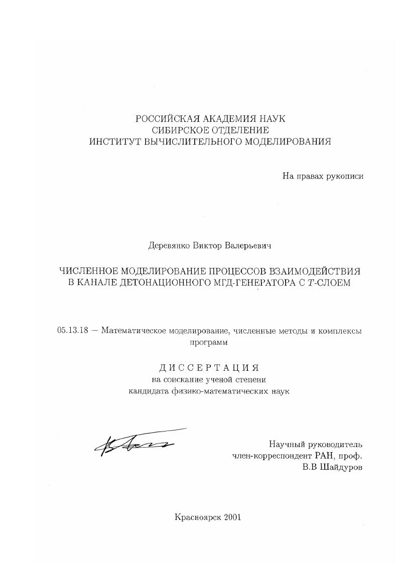 скачать диссертацию Численное моделирование процессов взаимодействия в канале детонационного МГД-генератора с Т-слоем Численное моделирование процессов взаимодействия в канале детонационного МГД-генератора с Т-слоем