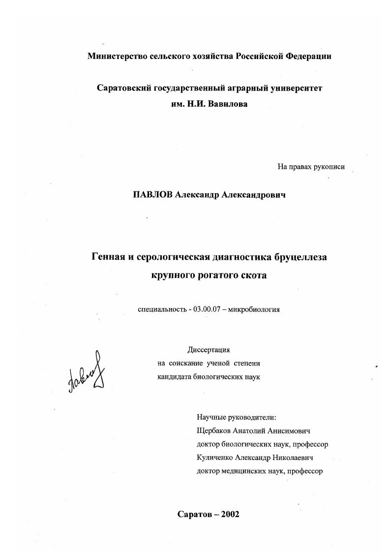 Генная и серологическая диагностика бруцеллеза крупного рогатого скота
