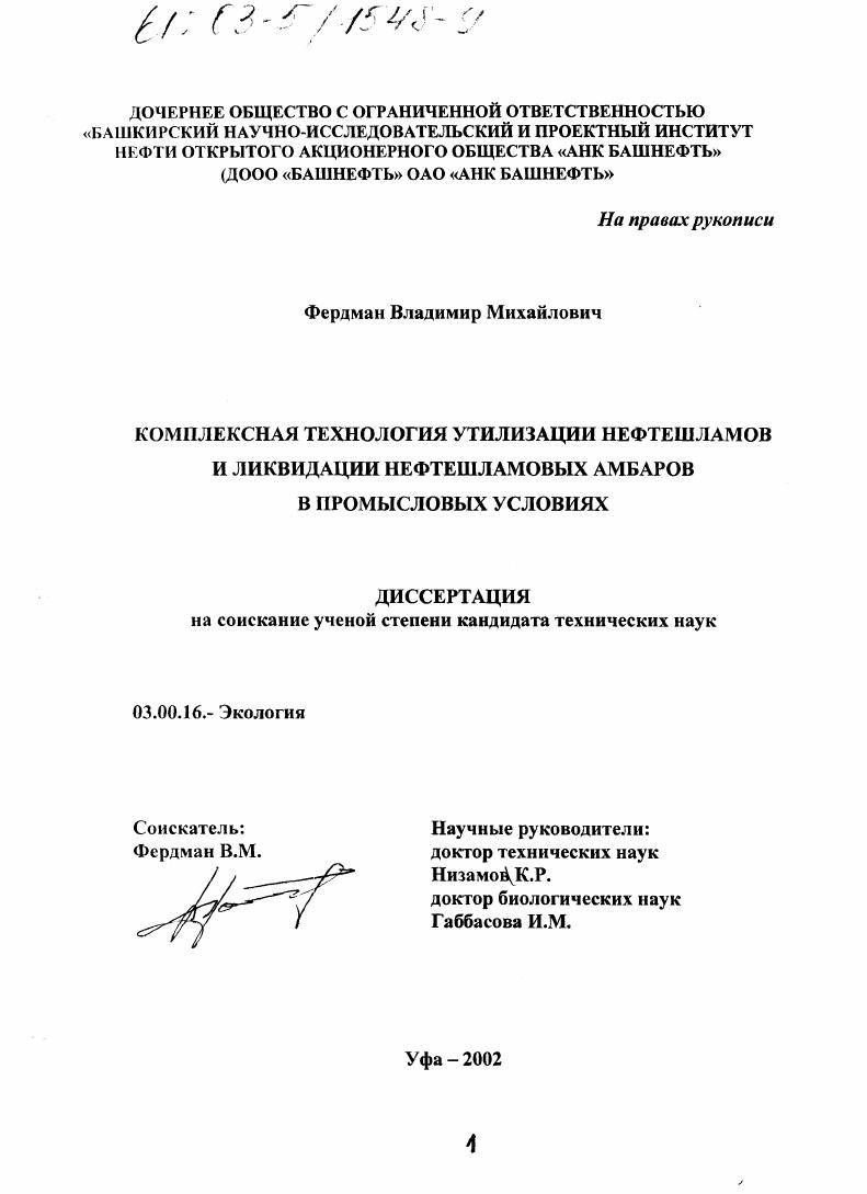 Комплексная технология утилизации нефтешламов и ликвидация нефтешламовых амбаров в промысловых условиях
