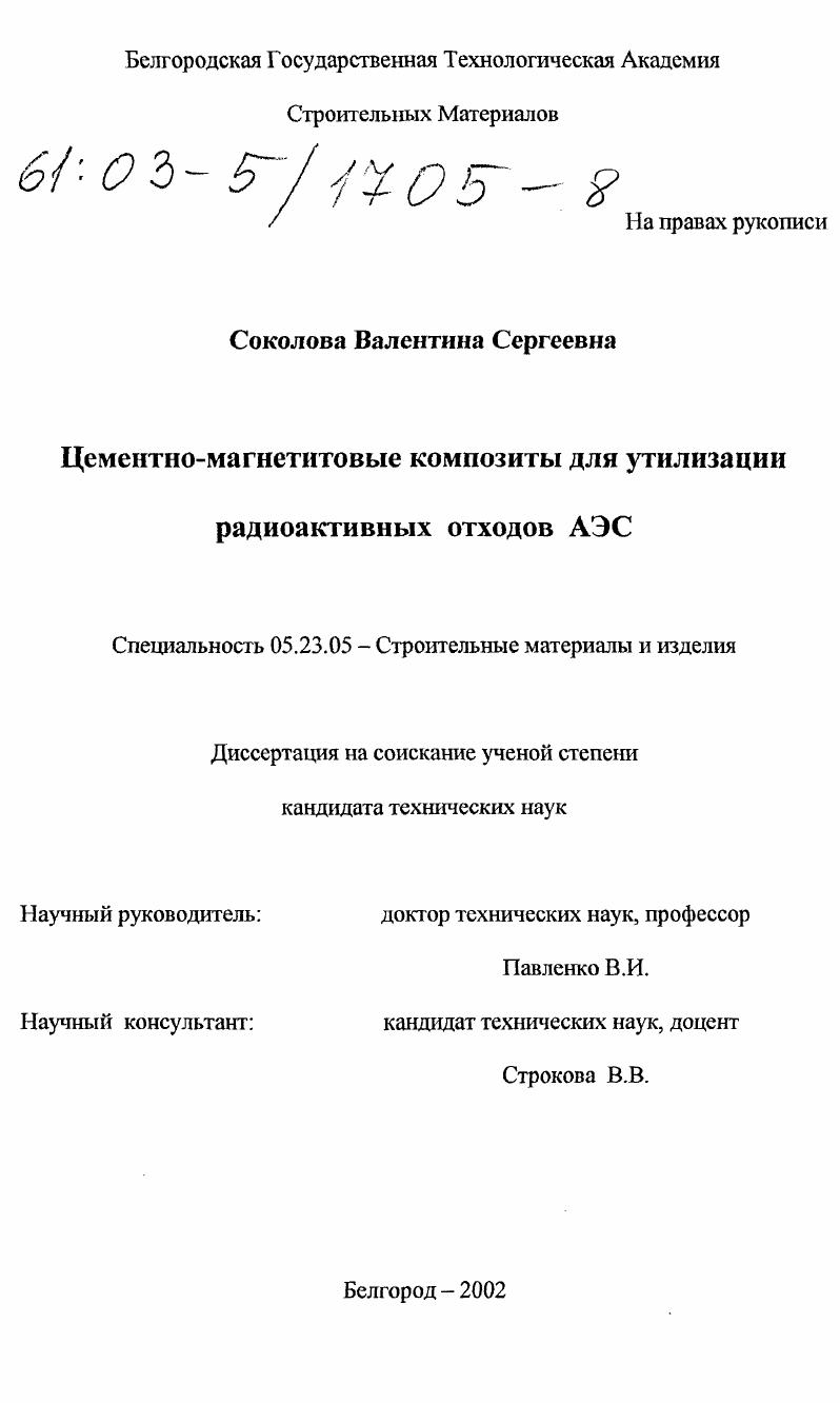Цементно-магнетитовые композиты для утилизации радиоактивных отходов АЭС