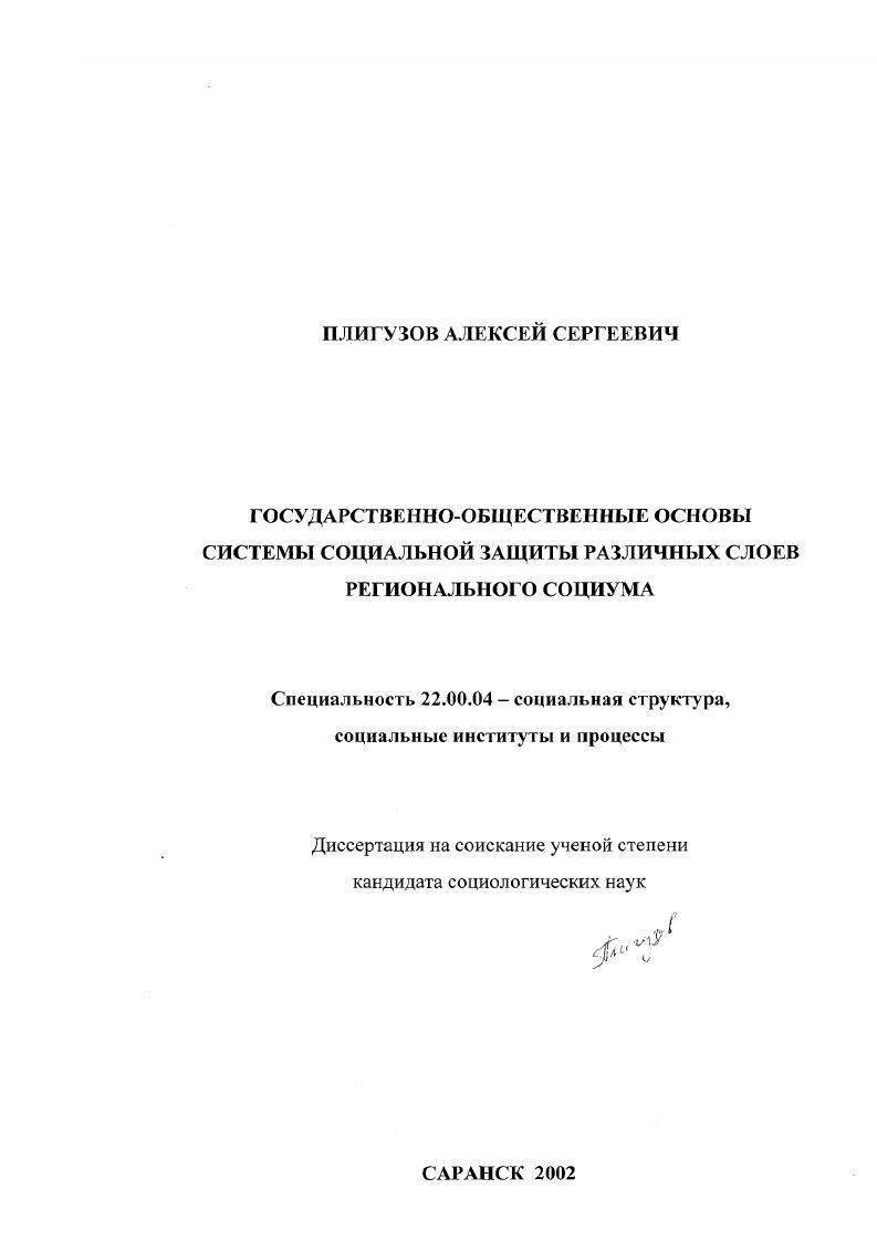 Государственно-общественные основы системы социальной защиты различных слоев регионального социума