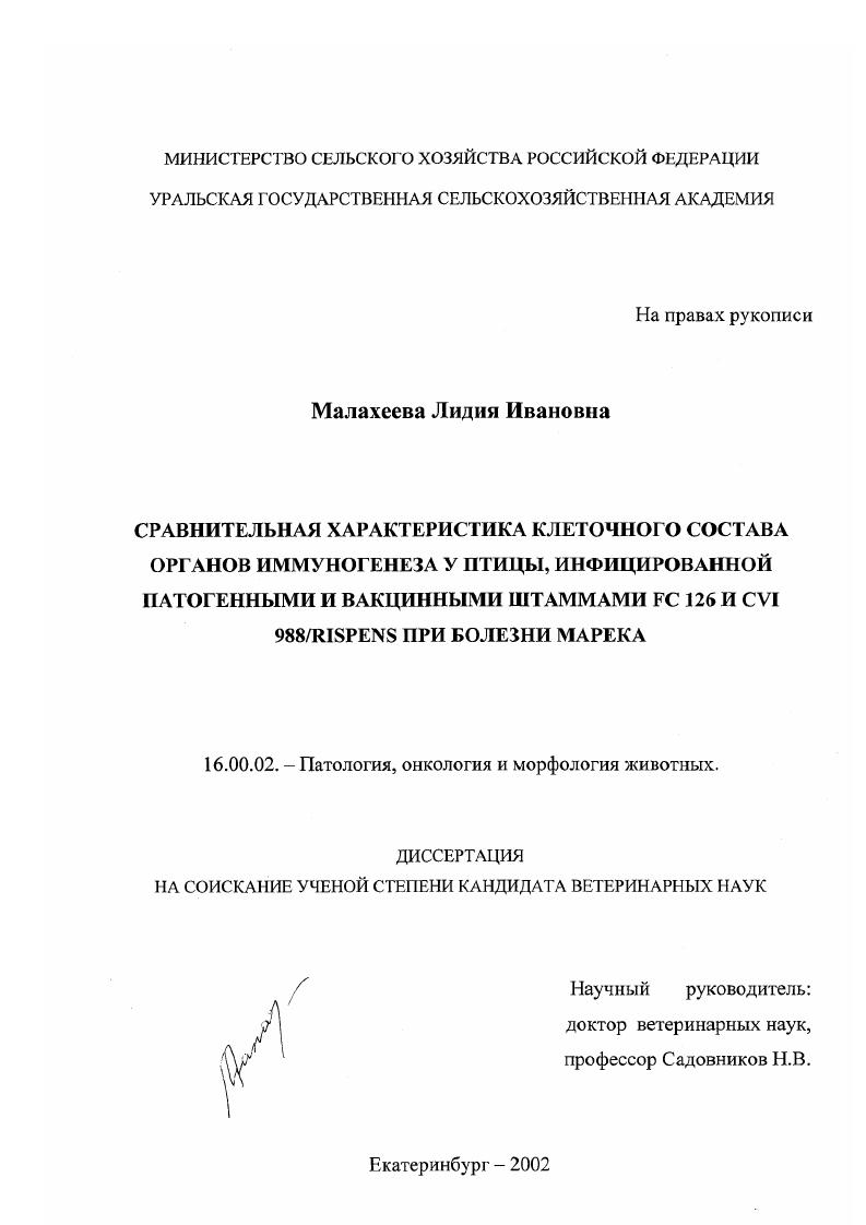 скачать диссертацию Сравнительная характеристика клеточного состава органов иммуногенеза у птицы, инфицированной патогенными и вакцинными штаммами FC 126 и CVI 988/Pispens при болезни Марека Сравнительная характеристика клеточного состава органов иммуногенеза у птицы, инфицированной патогенными и вакцинными штаммами FC 126 и CVI 988/Pispens при болезни Марека