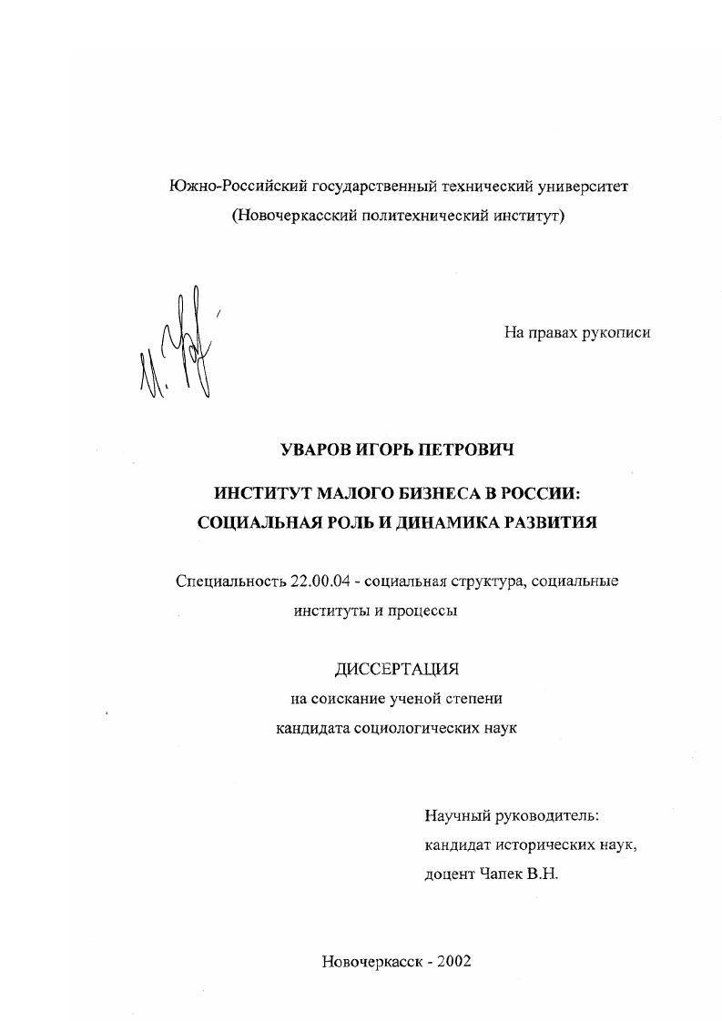 Институт малого бизнеса в России: социальная роль и динамика развития