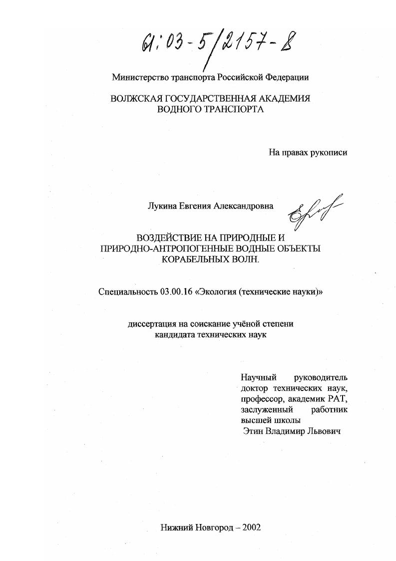 Воздействие на природные и природно-антропогенные водные объекты корабельных волн