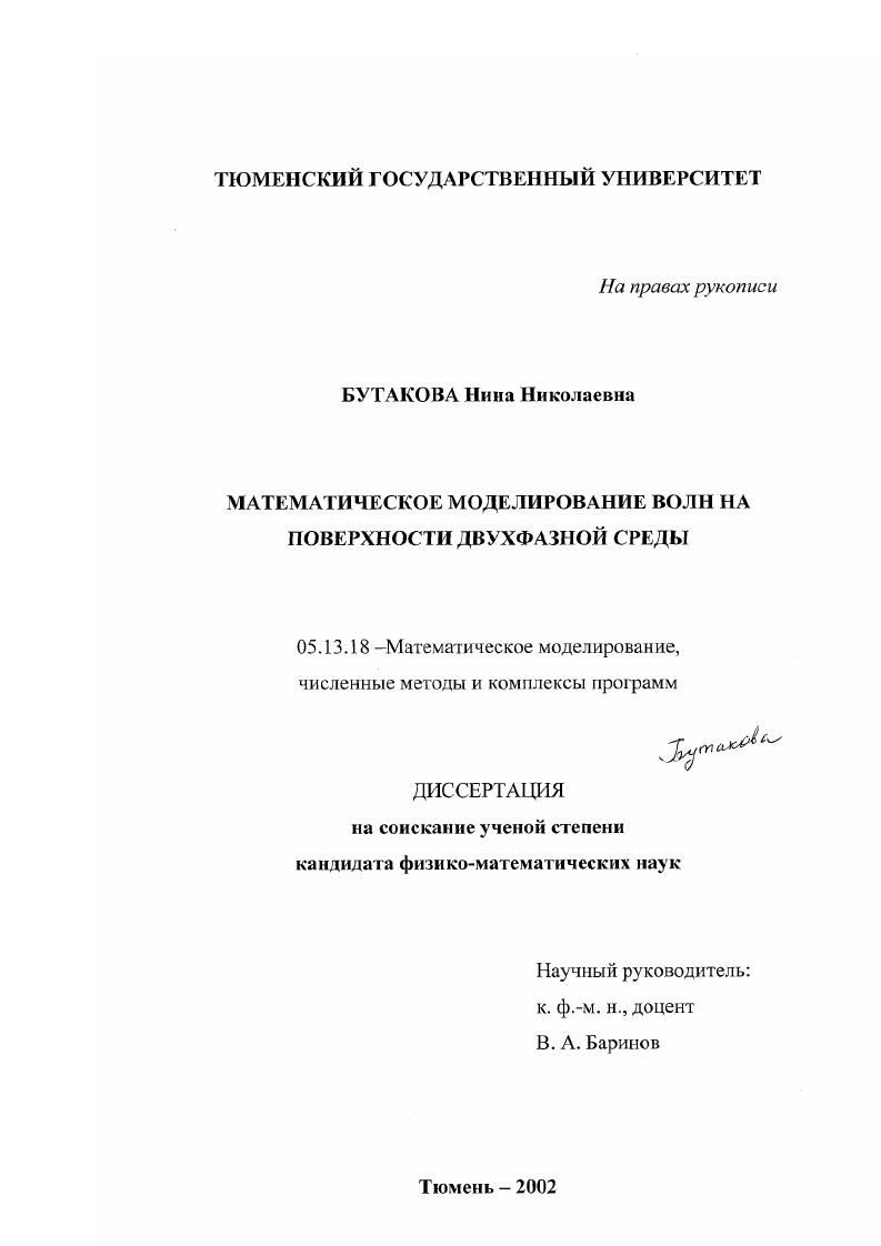 Математическое моделирование волн на поверхности двухфазной среды