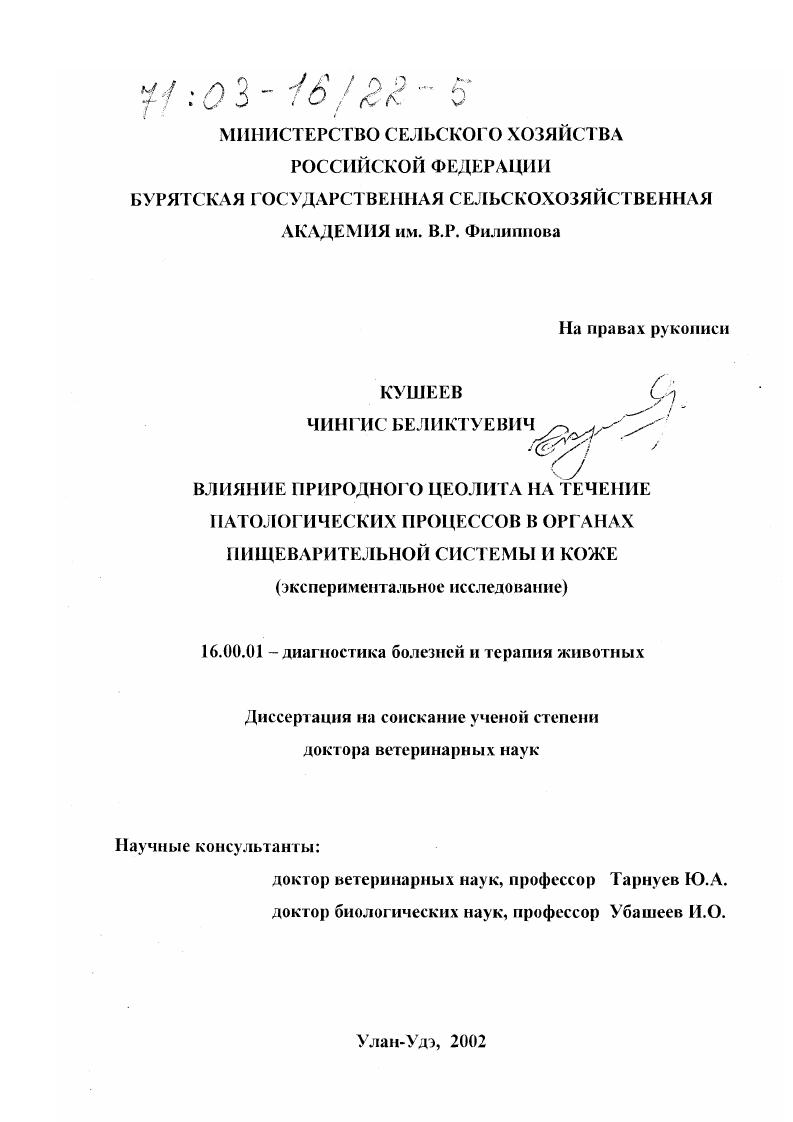 Влияние природного цеолита на течение патологических процессов в органах пищеварительной системы и коже : Экспериментальное исследование