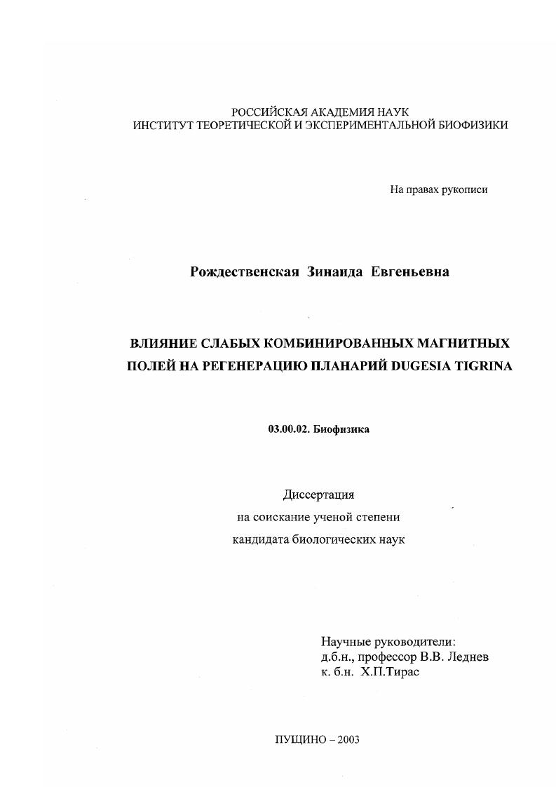 Влияние слабых комбинированных магнитных полей на регенерацию планарий Dugesia tigrina