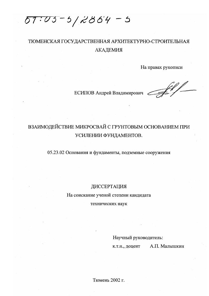 Взаимодействие микросвай с грунтовым основанием при усилении фундаментов