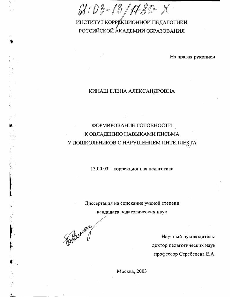 Формирование готовности к овладению навыками письма у дошкольников с нарушением интеллекта